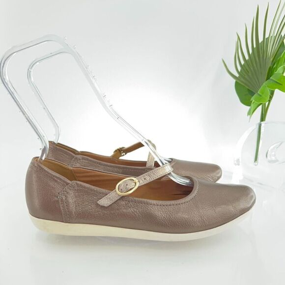 Clarks Helina Amo Women Mary Jane Shoe Size 9 Pewter Leather Loafer Flat Slip On - Picture 2 of 9